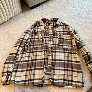 Forever 21 Plaid Button-Down Shirt Jacket in Cream, Brown, Black